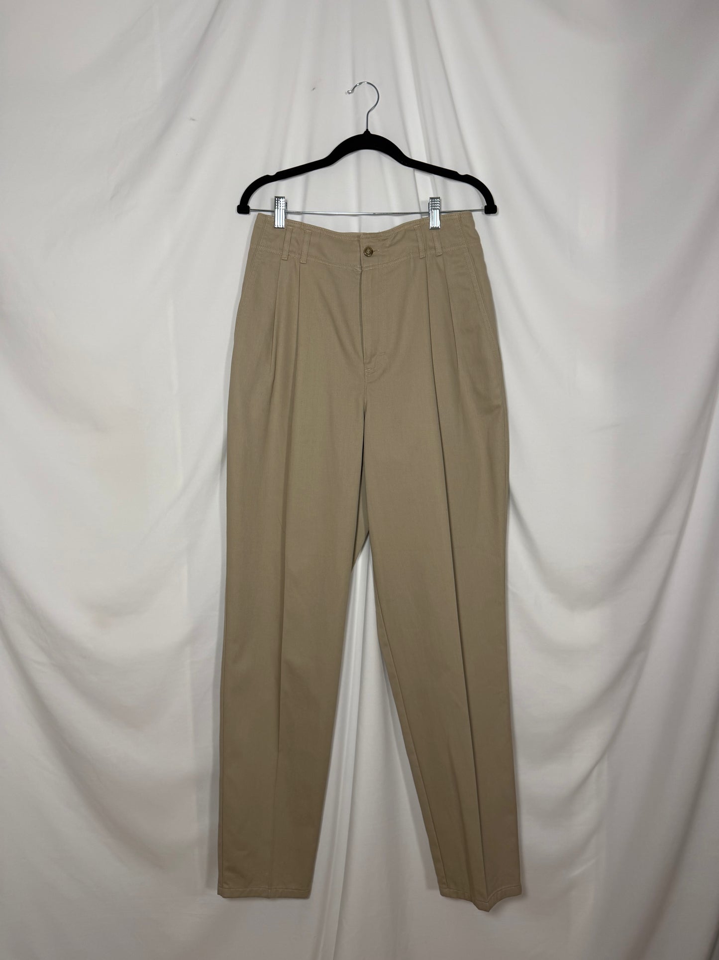 Vintage 1980's Hunt Club 100% Cotton Khaki Twill Pleated Trousers- Size 10/M
