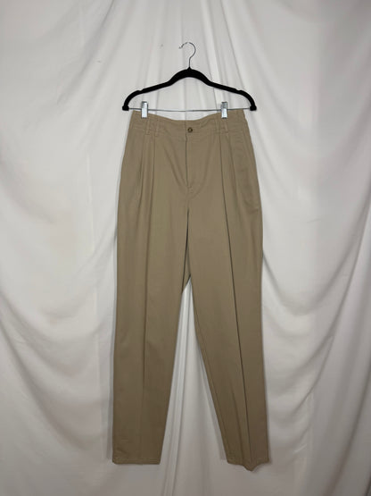 Vintage 1980's Hunt Club 100% Cotton Khaki Twill Pleated Trousers- Size 10/M
