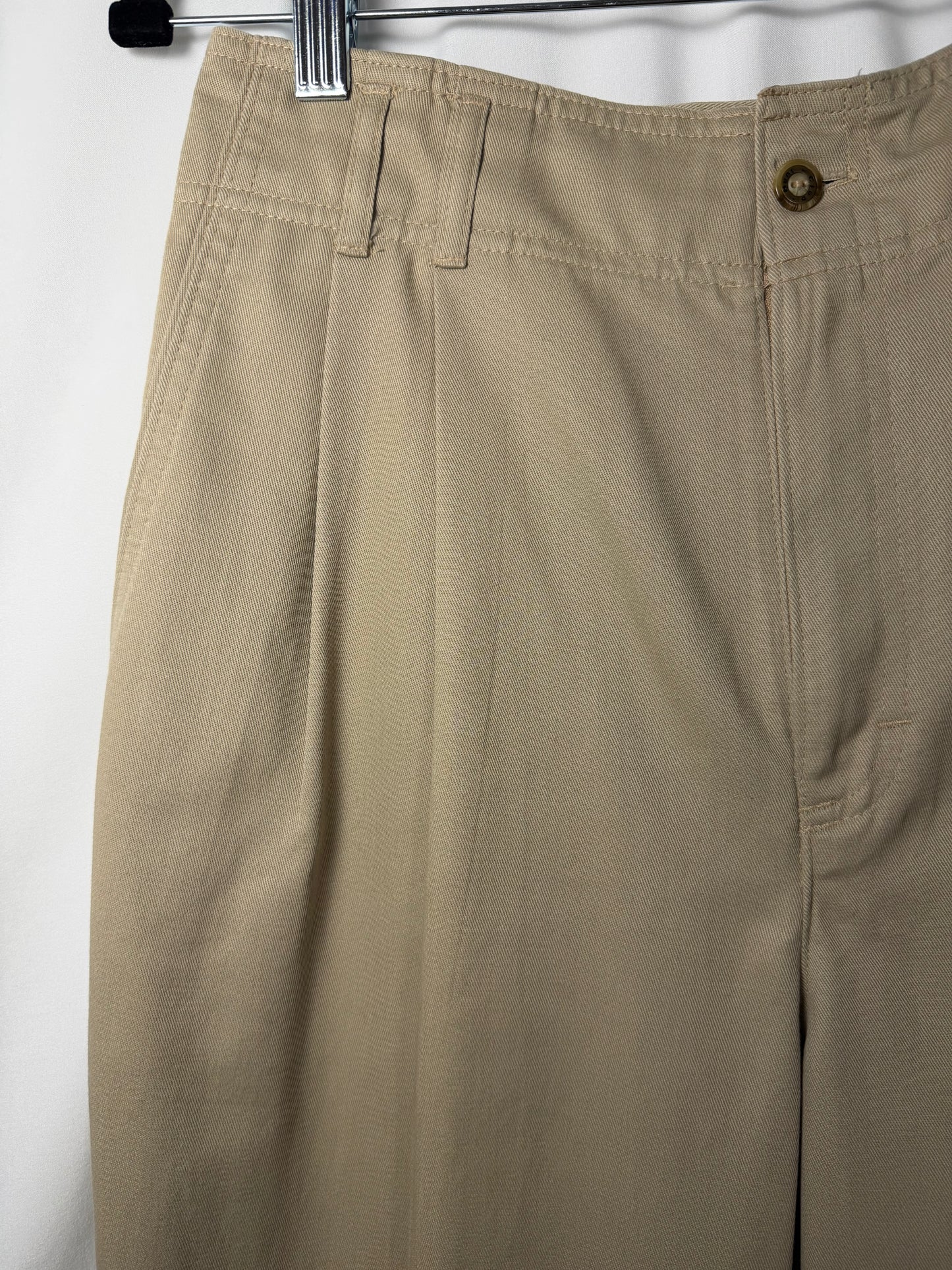 Vintage 1980's Hunt Club 100% Cotton Khaki Twill Pleated Trousers- Size 10/M