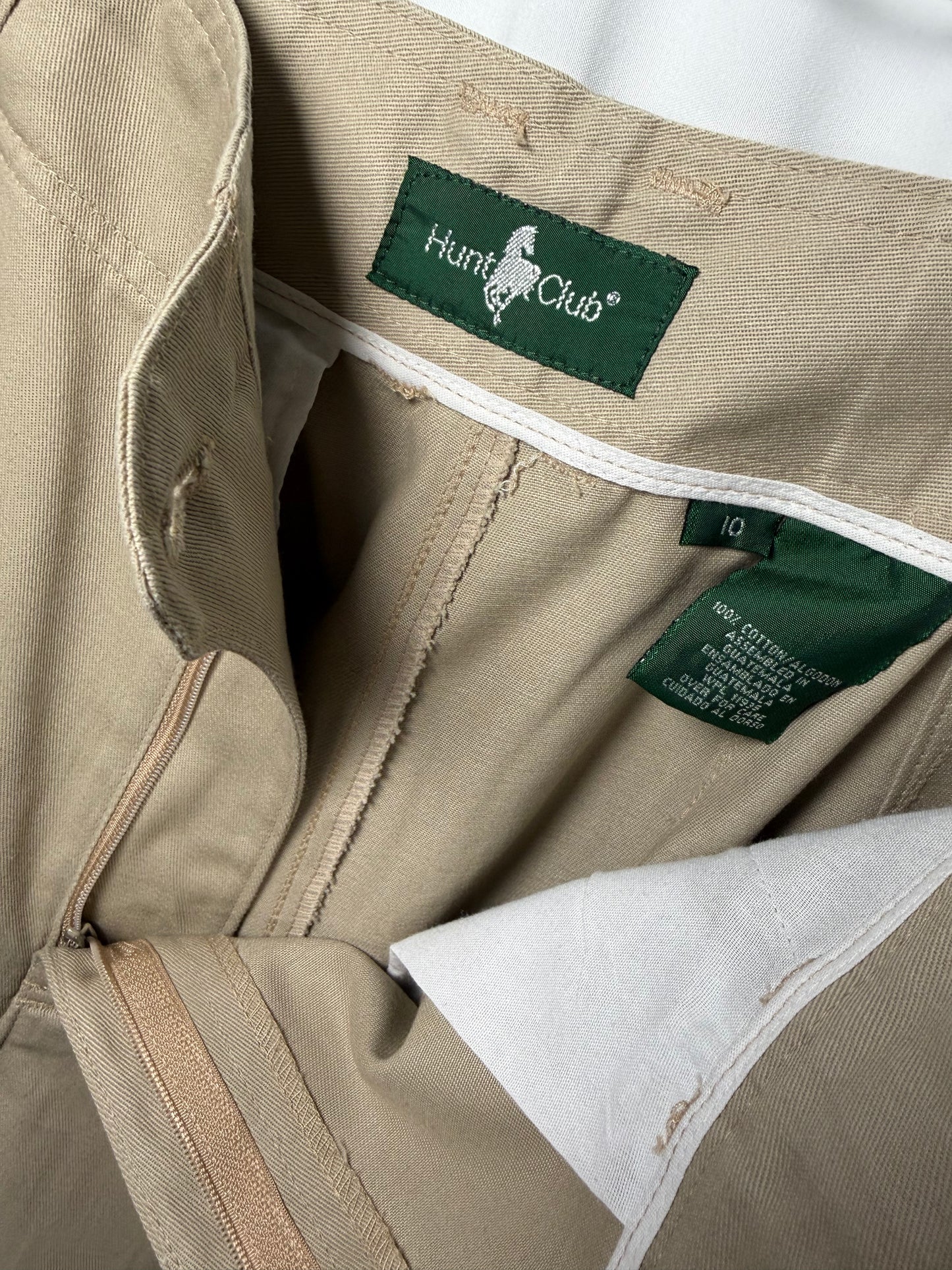 Vintage 1980's Hunt Club 100% Cotton Khaki Twill Pleated Trousers- Size 10/M