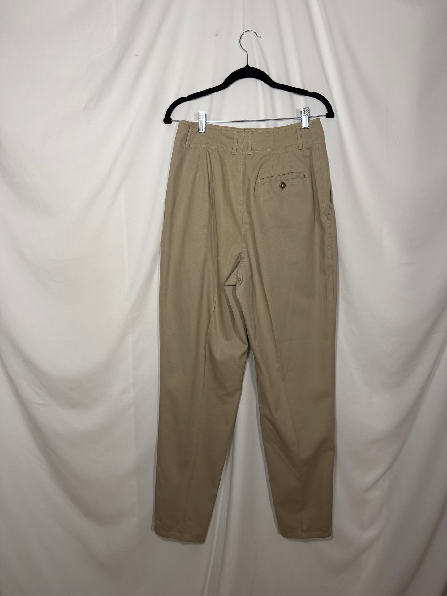 Vintage 1980's Hunt Club 100% Cotton Khaki Twill Pleated Trousers- Size 10/M