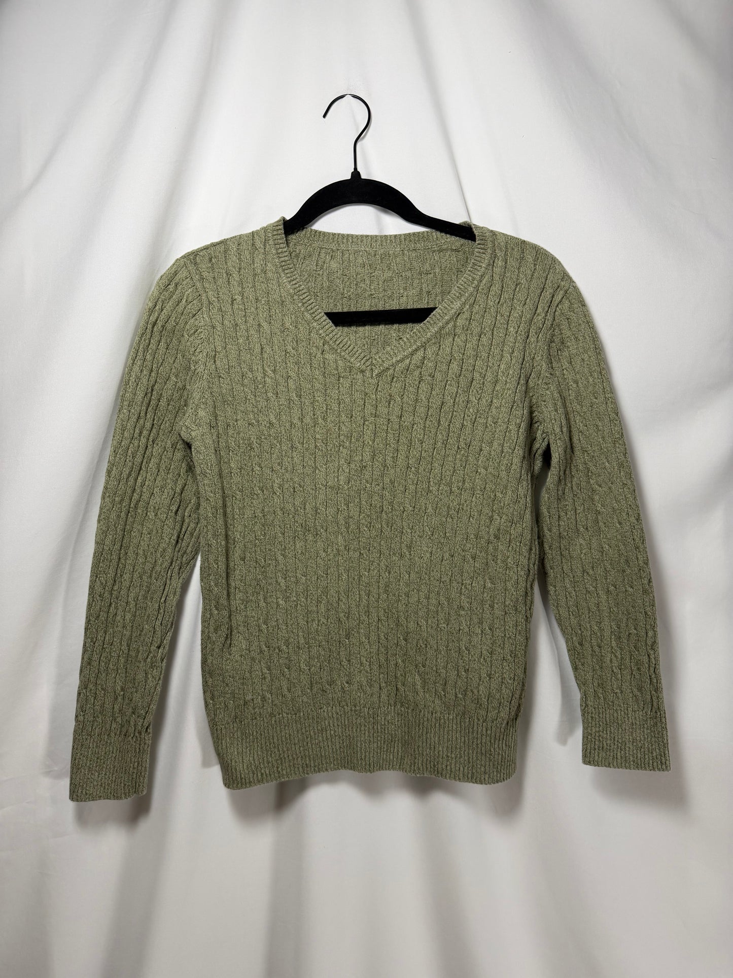 1990's 100% Cotton Cable Knit V-neck Sweater- Size S
