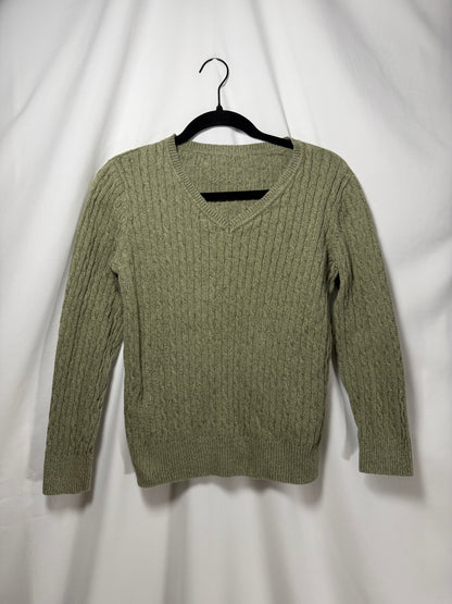 1990's 100% Cotton Cable Knit V-neck Sweater- Size S