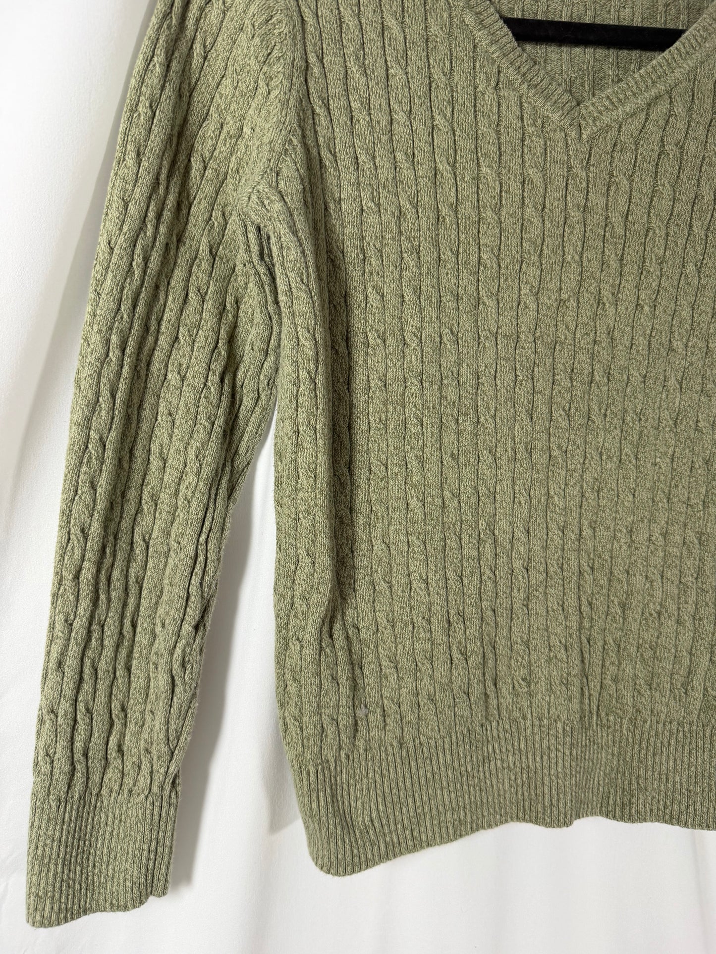 1990's 100% Cotton Cable Knit V-neck Sweater- Size S