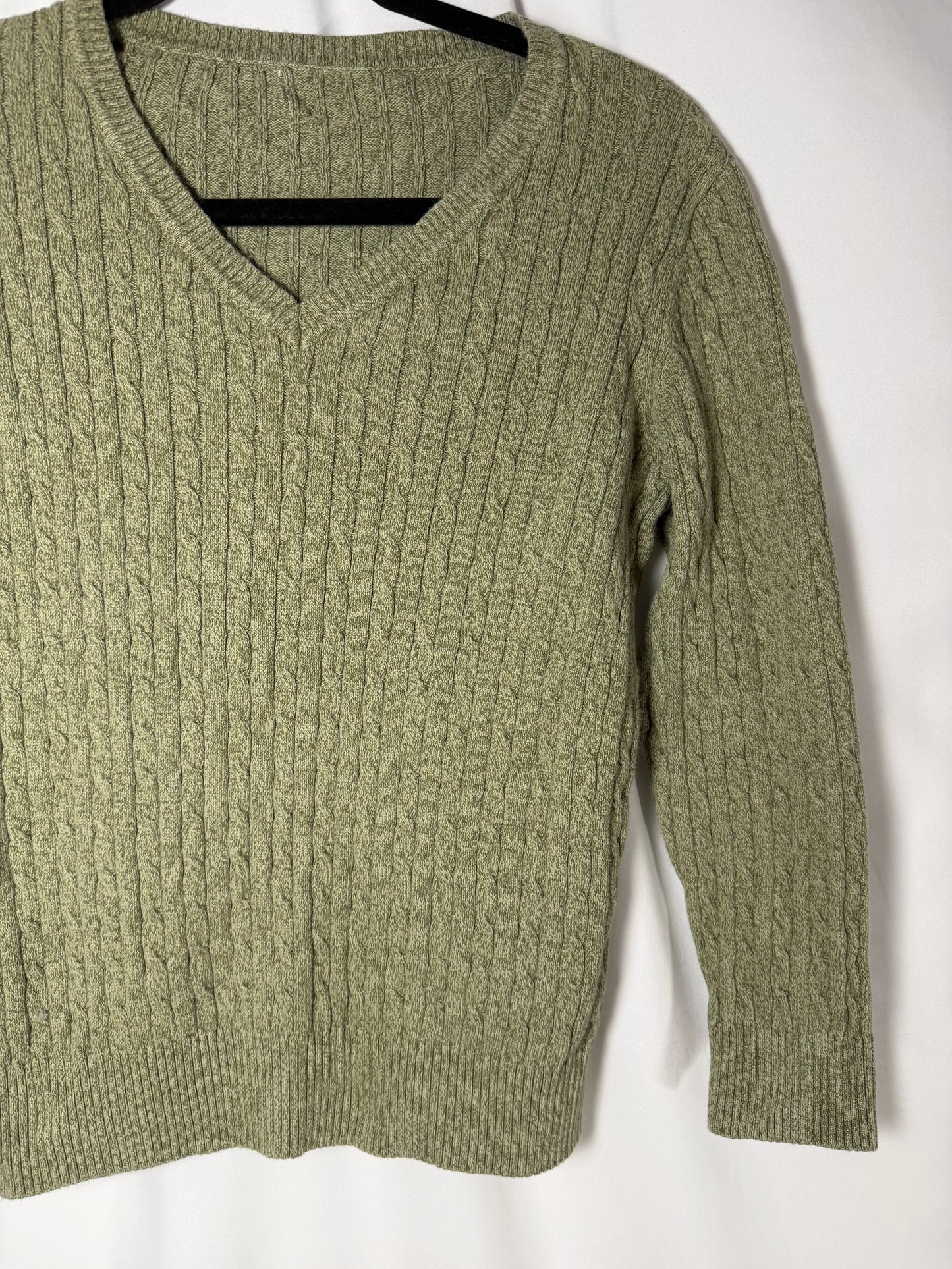 1990's 100% Cotton Cable Knit V-neck Sweater- Size S