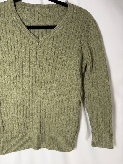 1990's 100% Cotton Cable Knit V-neck Sweater- Size S