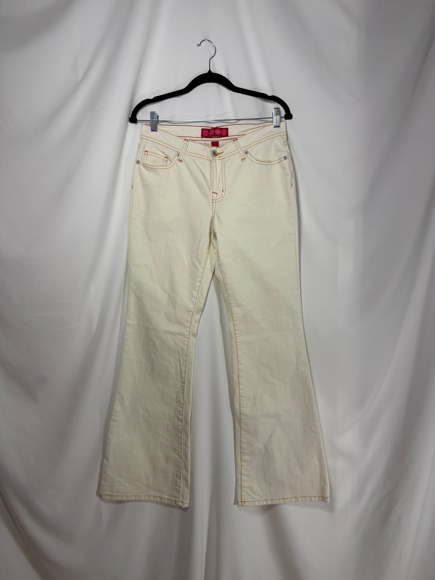 Y2K Low Rise White Jeans W Contrast Stitching- Size 7/S