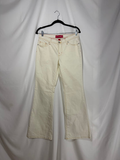 Y2K Low Rise White Jeans W Contrast Stitching- Size 7/S