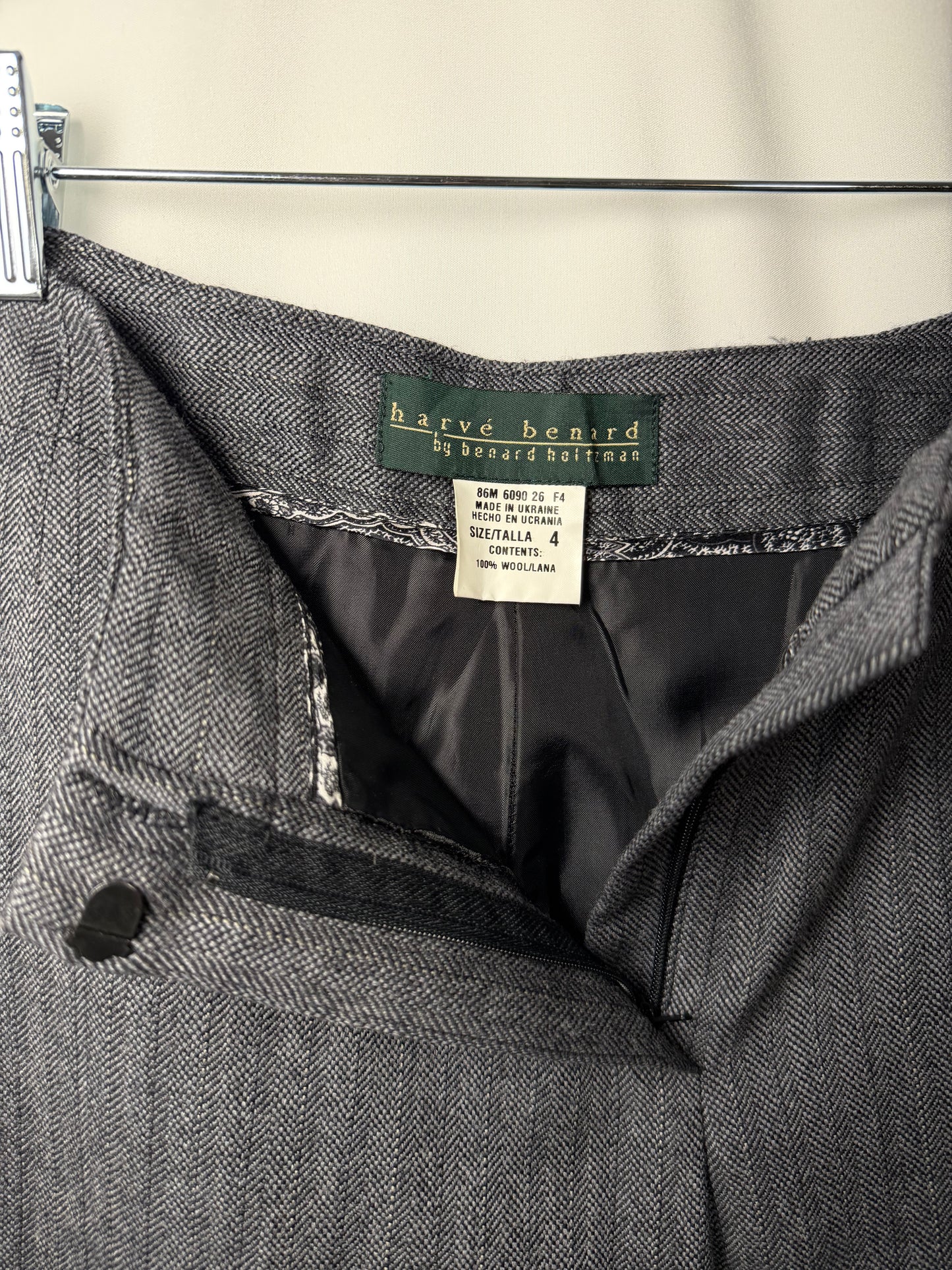 Vintage 1990’s 100% Wool Herringbone Straight Leg Trousers- Size 4