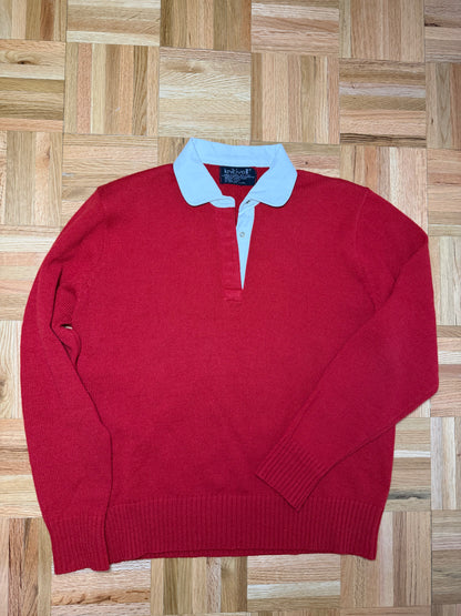 Vintage 1980’s  Retro Red Polo Knit Sweater- `Size Medium