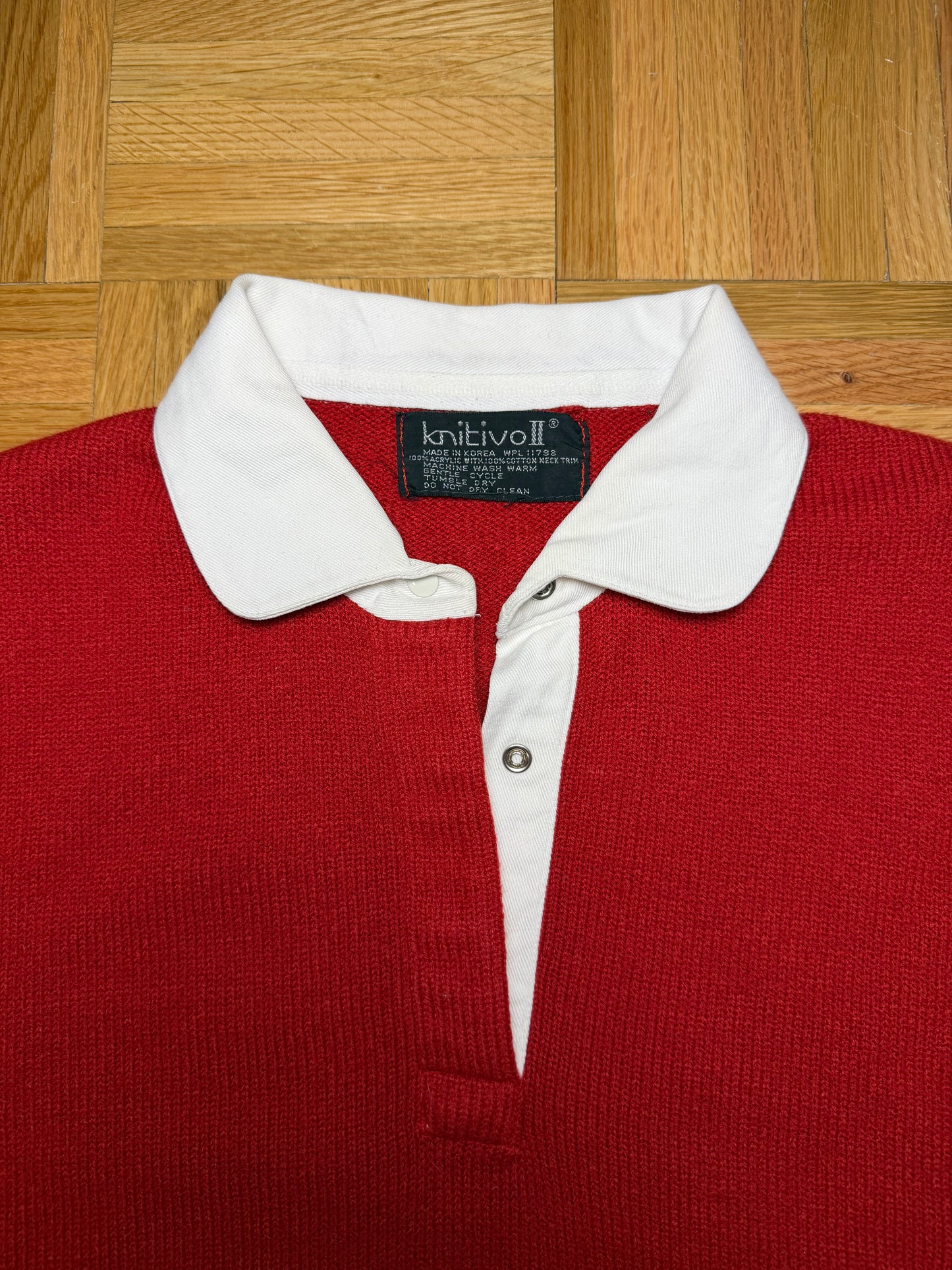 Vintage 1980’s  Retro Red Polo Knit Sweater- `Size Medium