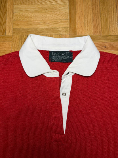 Vintage 1980’s  Retro Red Polo Knit Sweater- `Size Medium