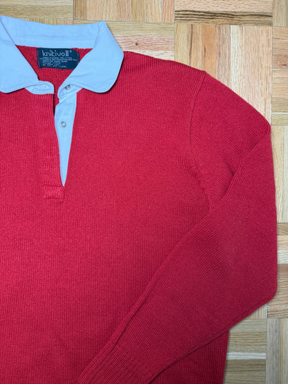 Vintage 1980’s  Retro Red Polo Knit Sweater- `Size Medium