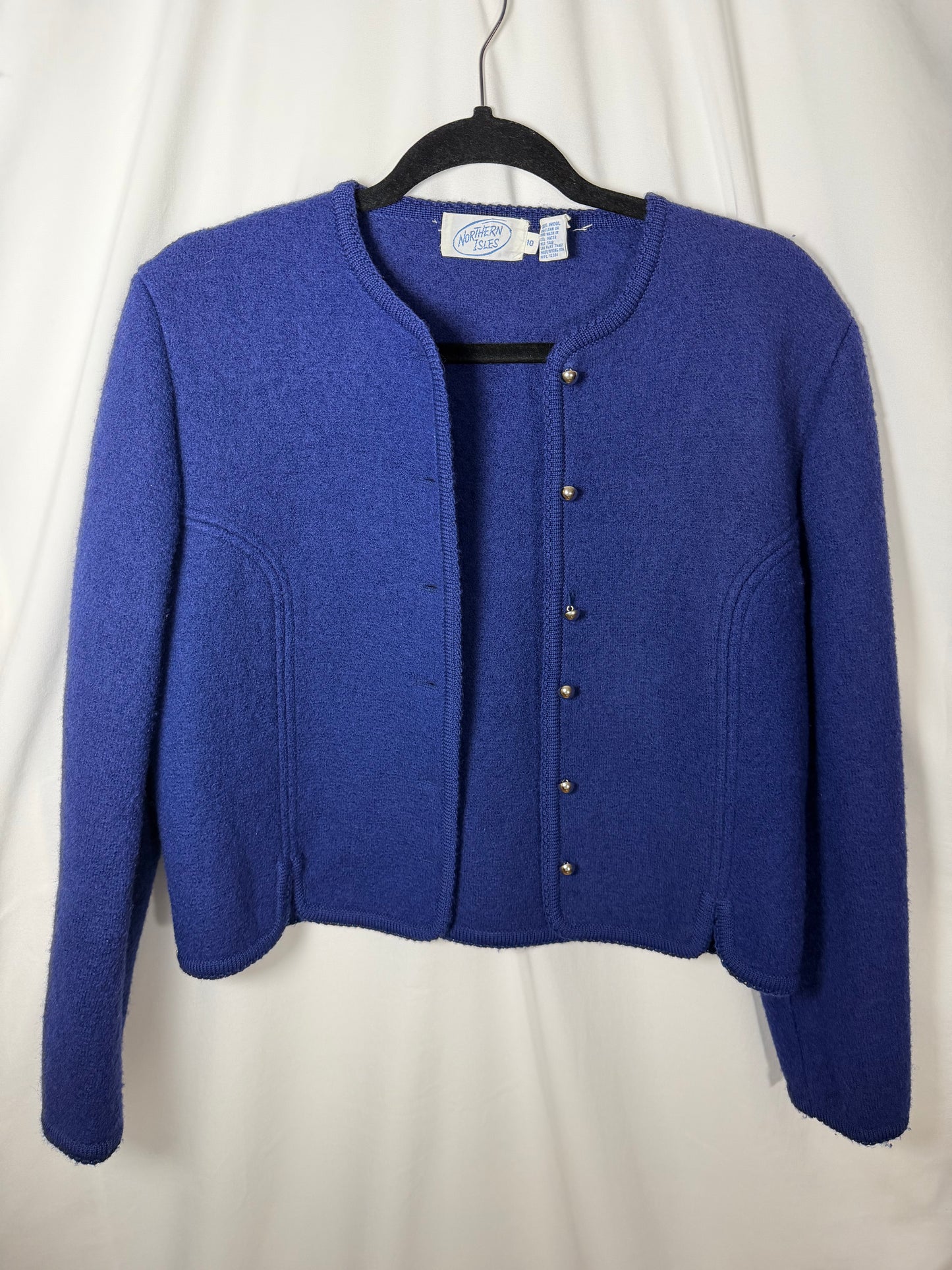 Vintage 1960’s Royal Blue 100% Boiled Wool Lady Jacket/Cardigan- Size S/M