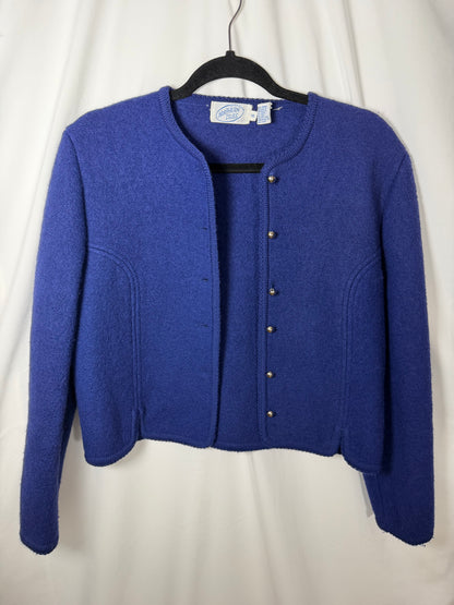 Vintage 1960’s Royal Blue 100% Boiled Wool Lady Jacket/Cardigan- Size S/M