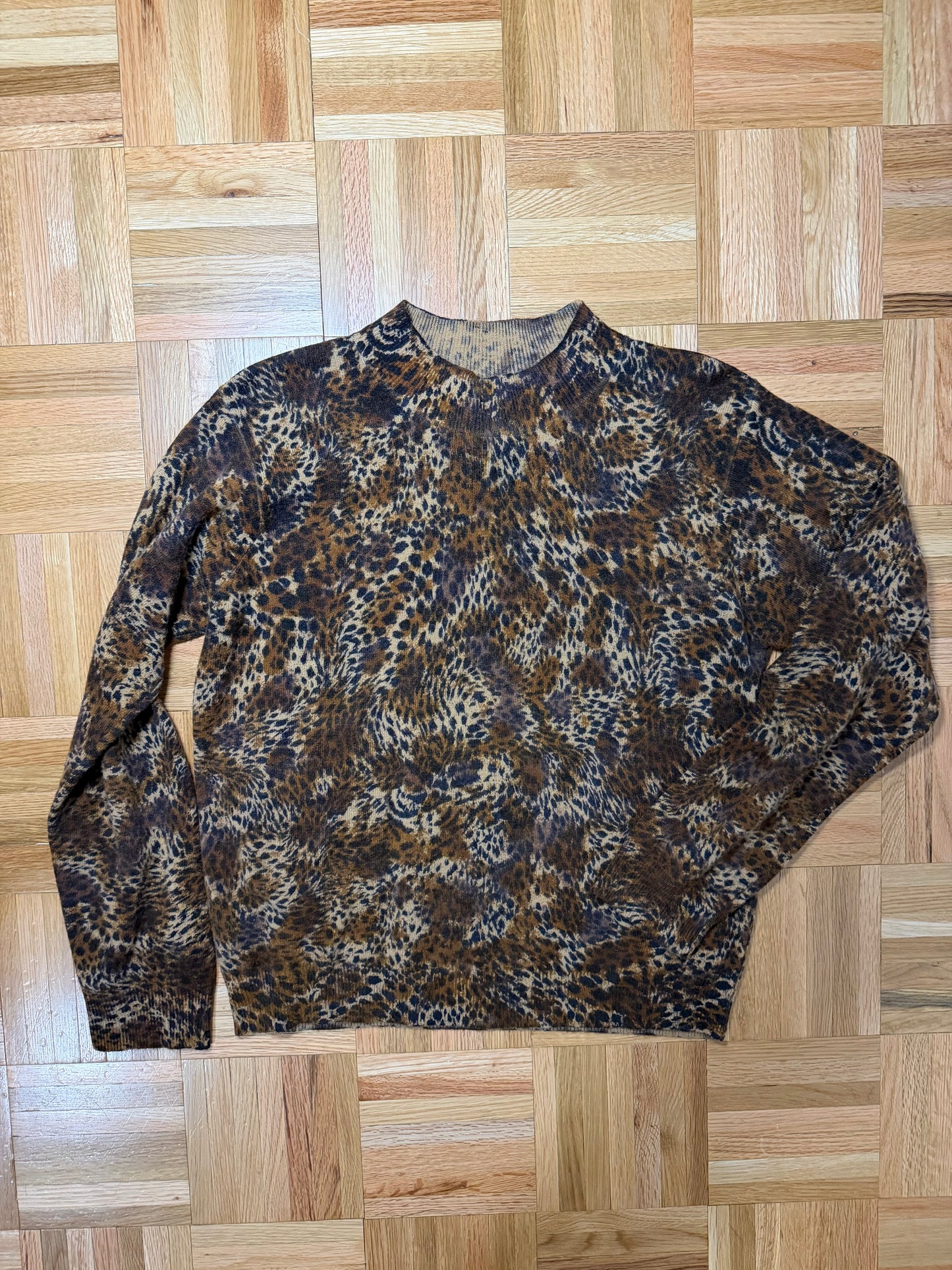 Vintage 1990’s Leopard Wool Blend Mock Neck Sweater- Size M/L