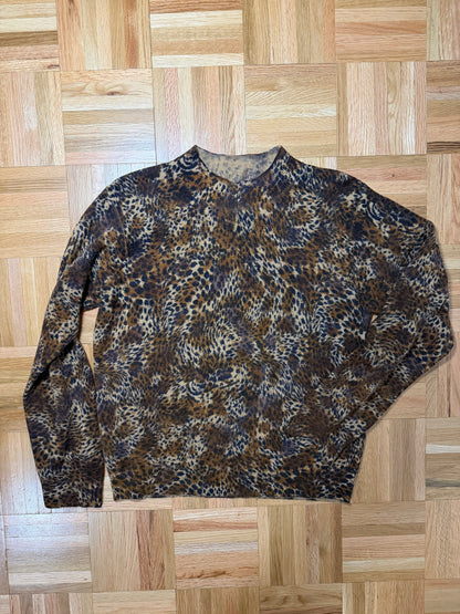 Vintage 1990’s Leopard Wool Blend Mock Neck Sweater- Size M/L