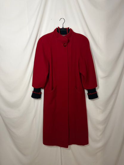 Vintage 1980’s Red Wool Peacoat with Retro Varsity Sweater Trim Details- Size S/M