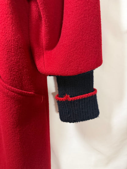 Vintage 1980’s Red Wool Peacoat with Retro Varsity Sweater Trim Details- Size S/M