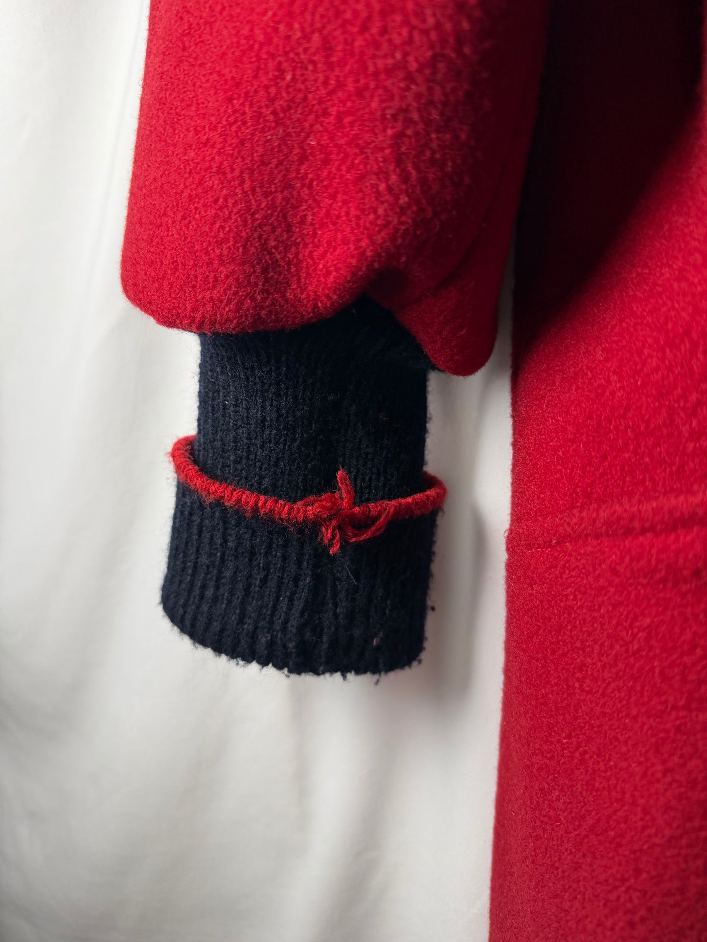 Vintage 1980’s Red Wool Peacoat with Retro Varsity Sweater Trim Details- Size S/M