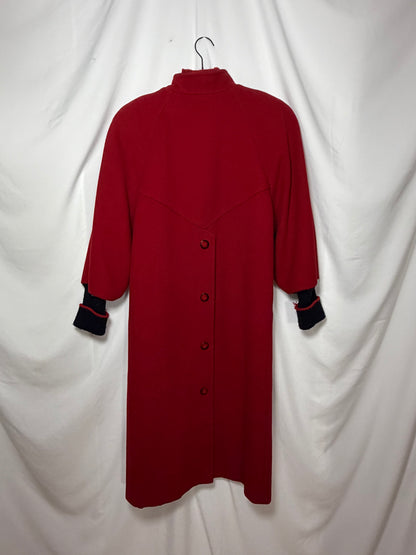 Vintage 1980’s Red Wool Peacoat with Retro Varsity Sweater Trim Details- Size S/M