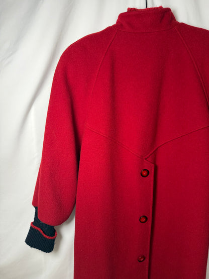 Vintage 1980’s Red Wool Peacoat with Retro Varsity Sweater Trim Details- Size S/M