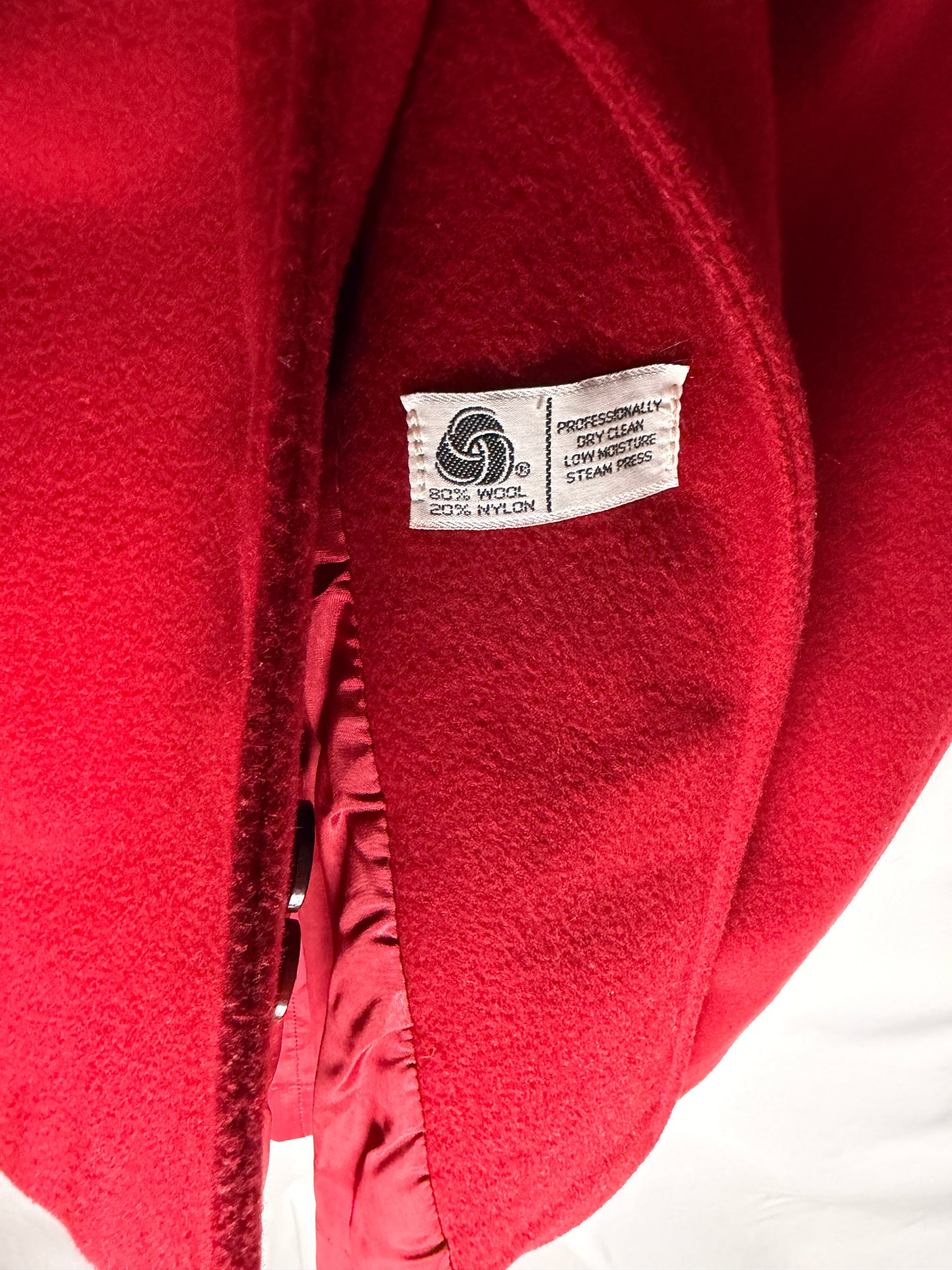 Vintage 1980’s Red Wool Peacoat with Retro Varsity Sweater Trim Details- Size S/M