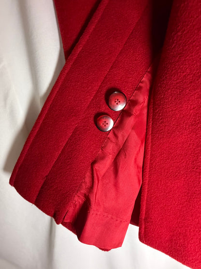 Vintage 1980’s Red Wool Peacoat with Retro Varsity Sweater Trim Details- Size S/M