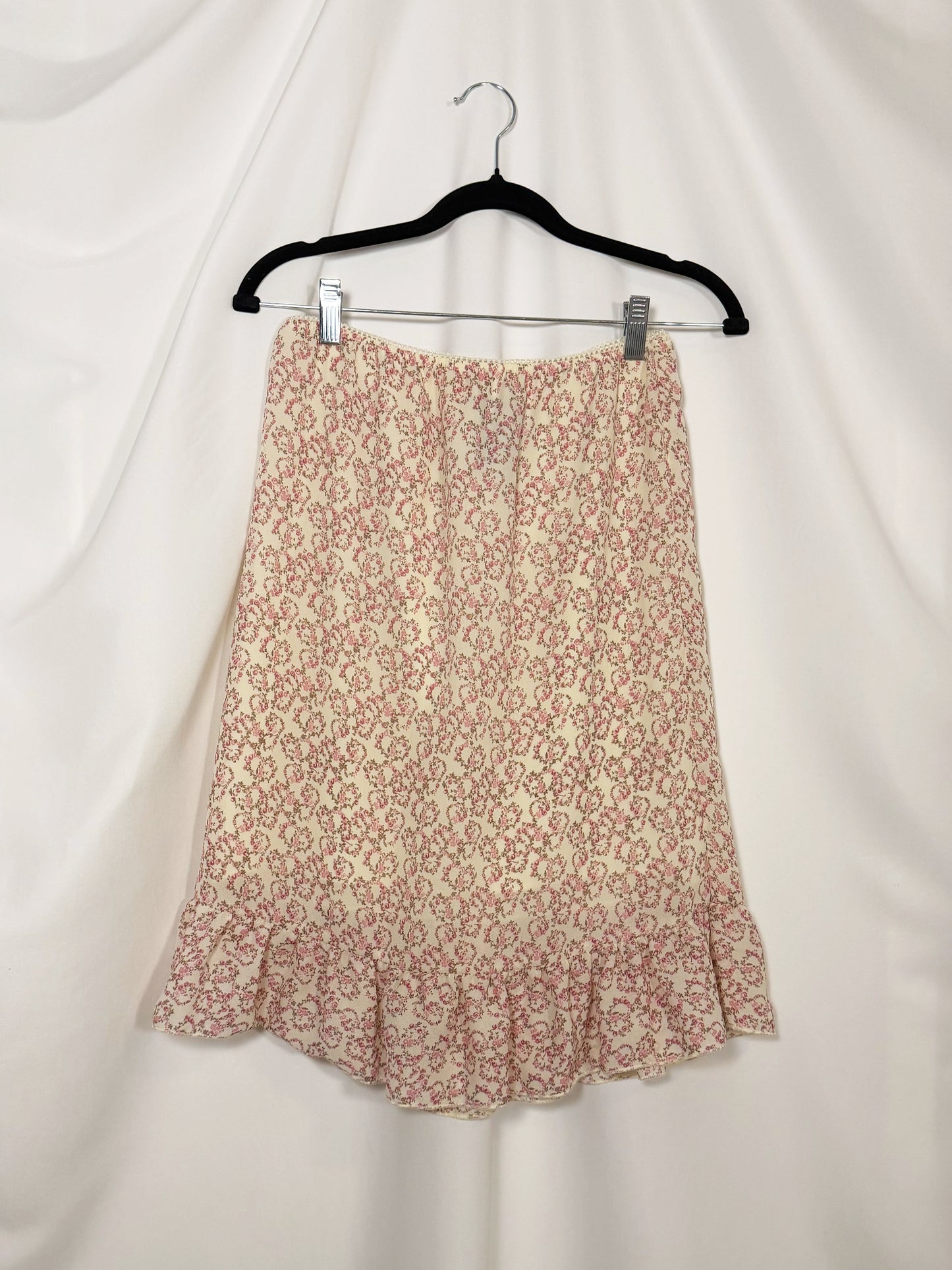 1990's Ditsy Ruffle Knee Length Skirt- Size S