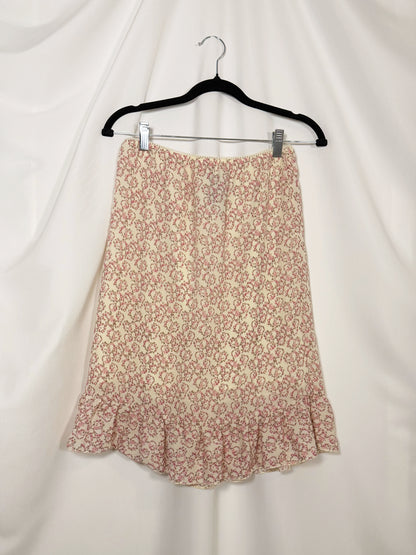 1990's Ditsy Ruffle Knee Length Skirt- Size S