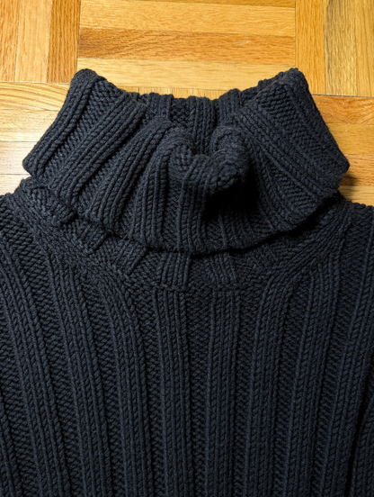 Vintage Y2K Heavy Cotton Wide Ribbed Black Turtleneck Sweater- Size S